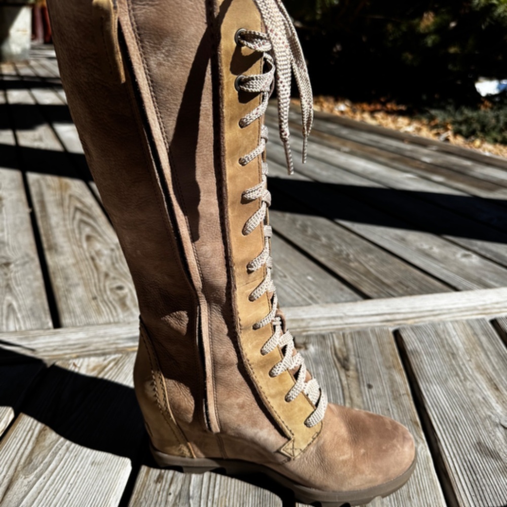 SOREL Joan of Arctic Wedge II Boots Tall Women's Beige Lace Up Size 8.5 - Picture 5 of 14